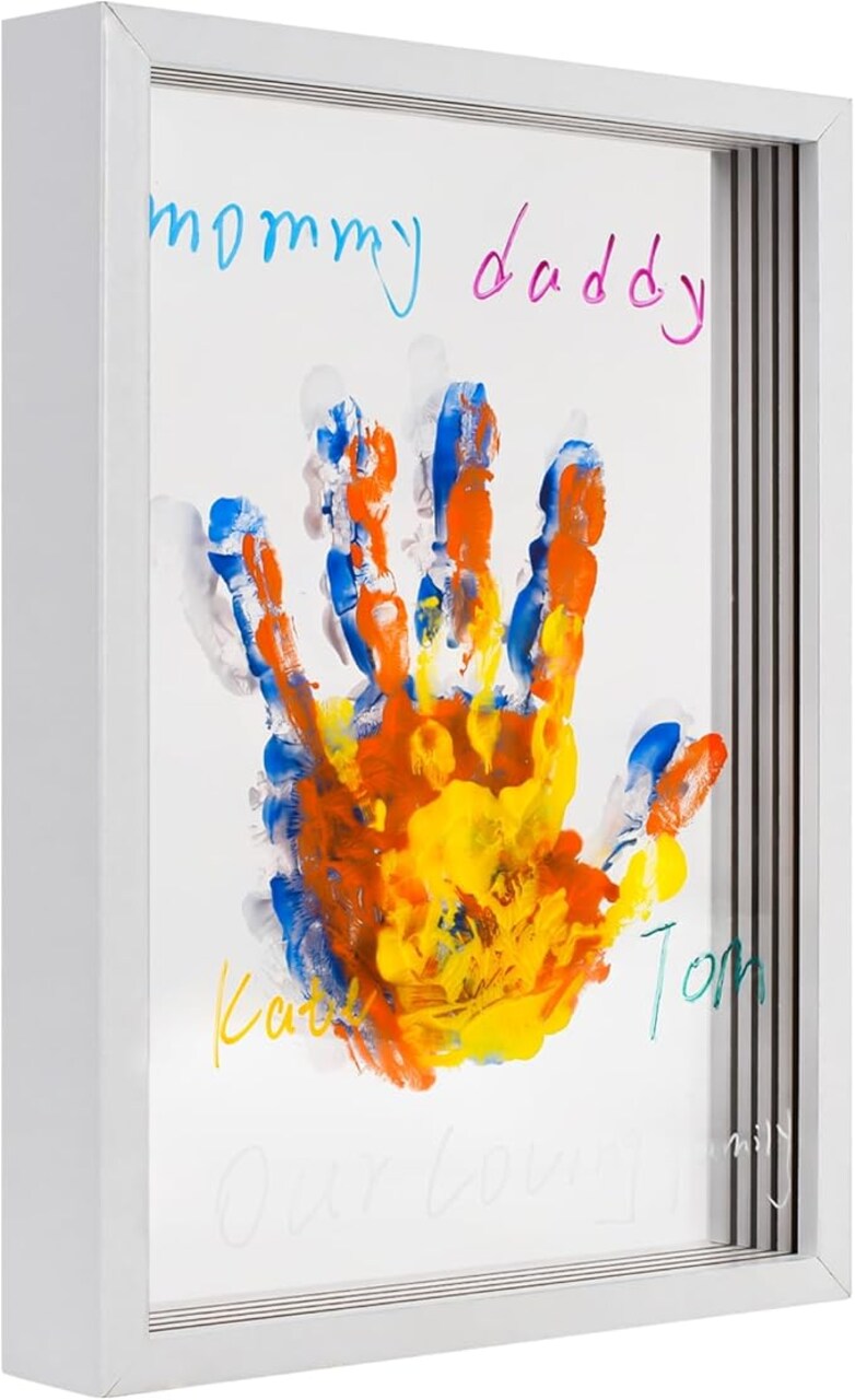 Family Handprint Frame Kit for 4 with 12 Paints&9 Pens,New Parents Gifts for Couples After Birth,Baby Shower Gifts for Mom and Dad,Mothers Fathers Day Craft Wood,Christmas Birthday Gift(White)